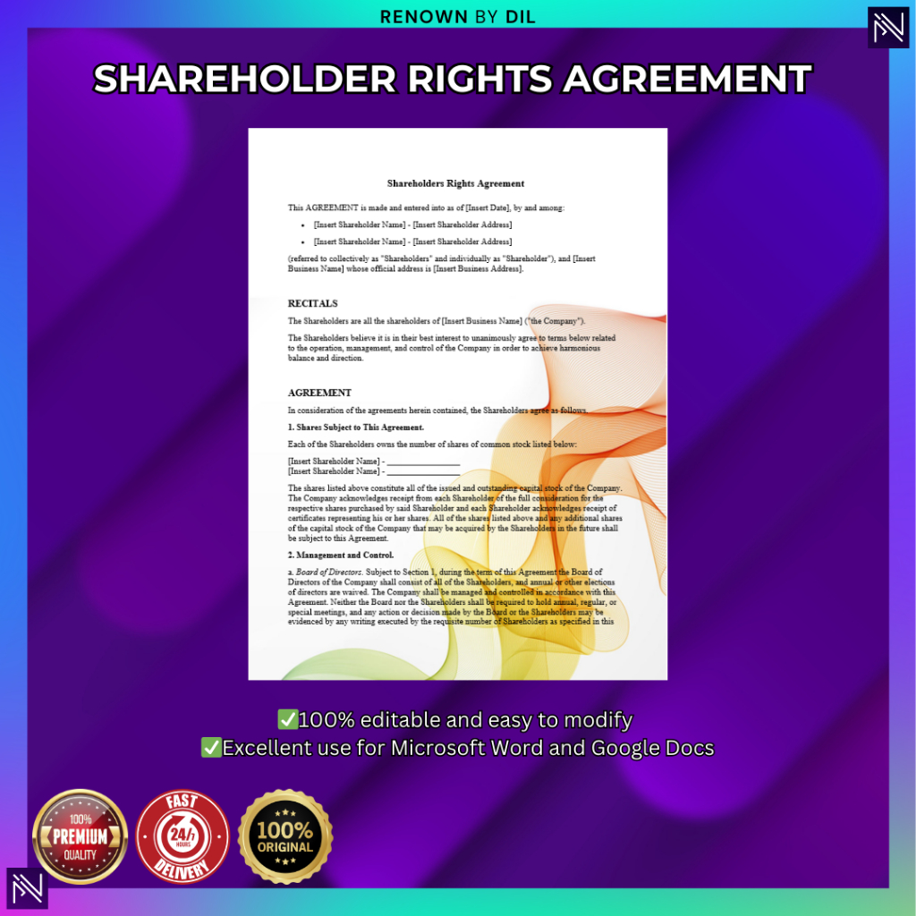 Shareholder Rights Agreement | Hak Pemegang Saham | Legal Document Template Surat Perjanjian