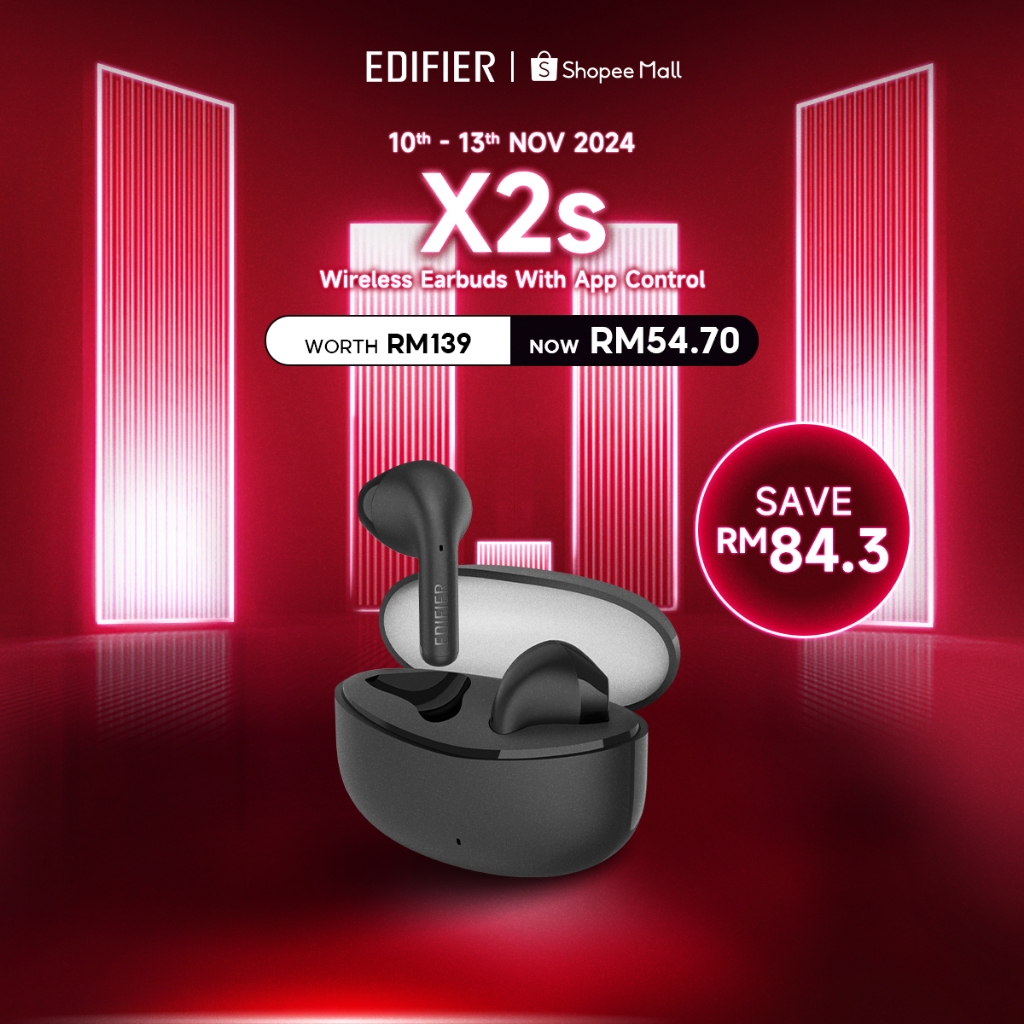 Edifier X2S Wireless Earbuds with App Control Bluetooth V5.3 Built In Mic IP54 Touch Control Volume Control