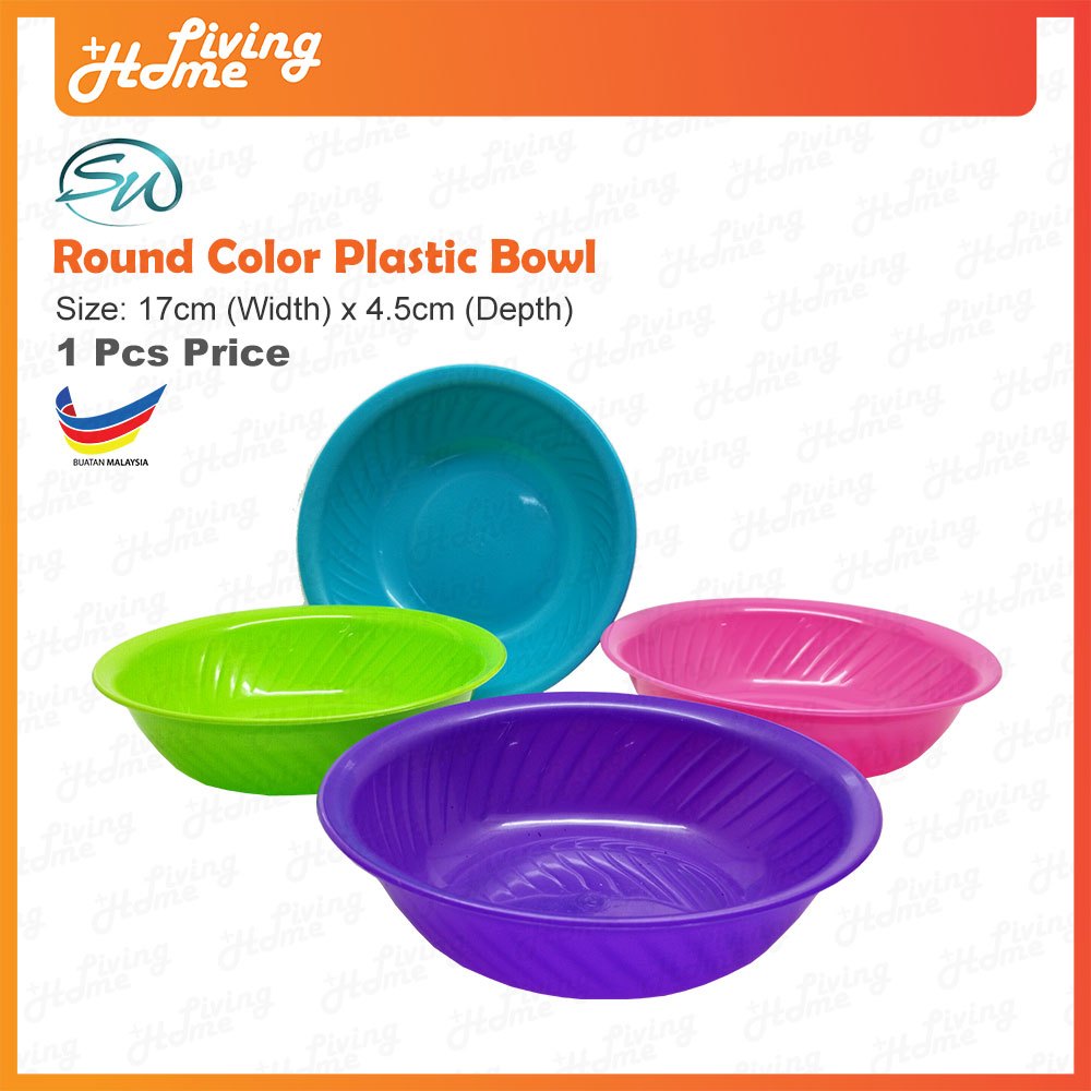 Round Color Plastic Bowl Mangkuk Plastik Bulat Warna Size 17cm SW M144 Bowl Blue Green Pink Purple