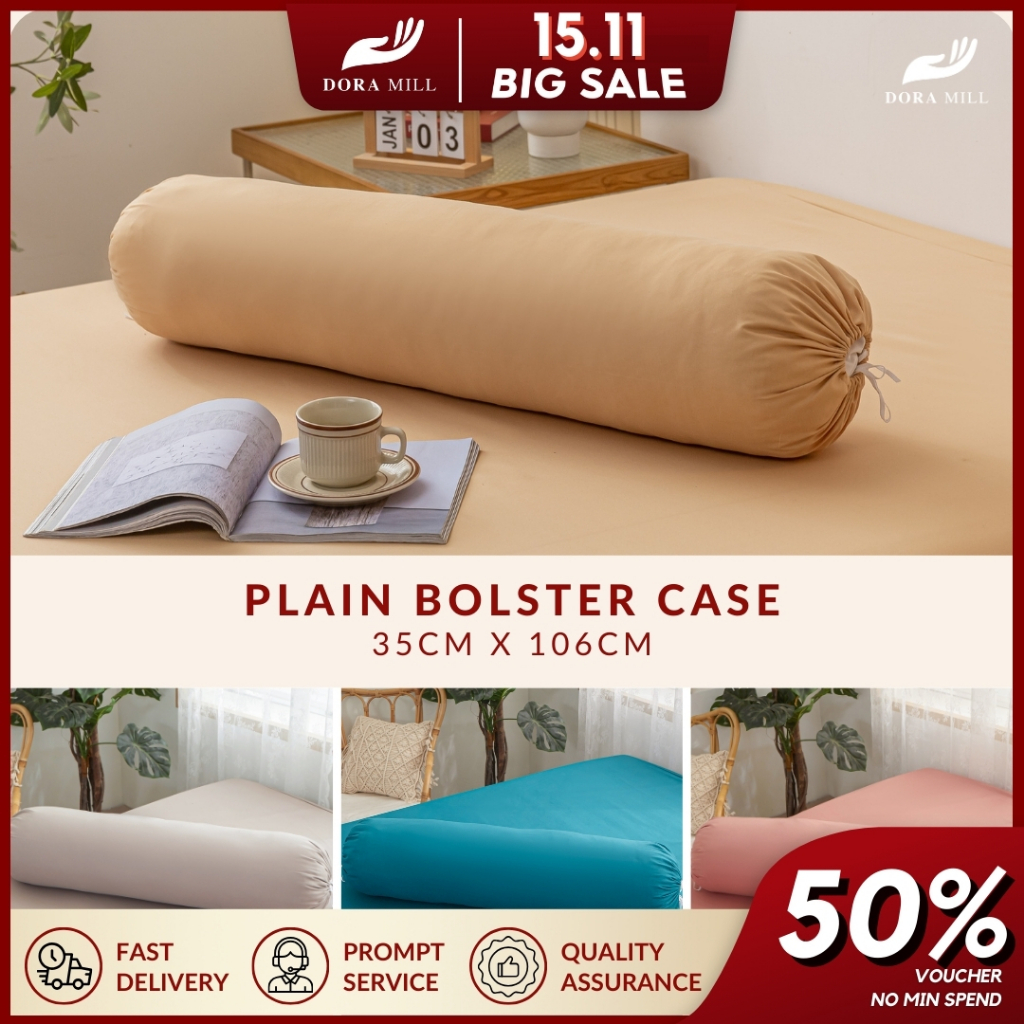 DORAMILL 12 Plain Colour Premium Cotton Bolster Case (106cmx35cm) Sarung Bantal Peluk Bolster Cover (1 pc ONLY) ABD