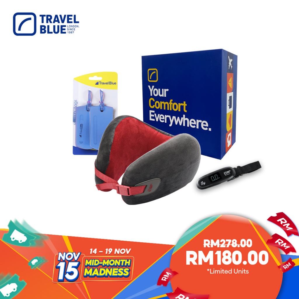 Travel Blue Special Bundle Set - Travel Blue Infinity Pillow + Jelly ID Tag (Blue) + Digital Ravel Scale