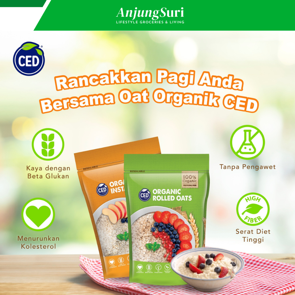 Organik Rolled Oat CED 100% Organic Rolled Oats / Instant Oats Empingan Oatmeal Sarapan Sihat