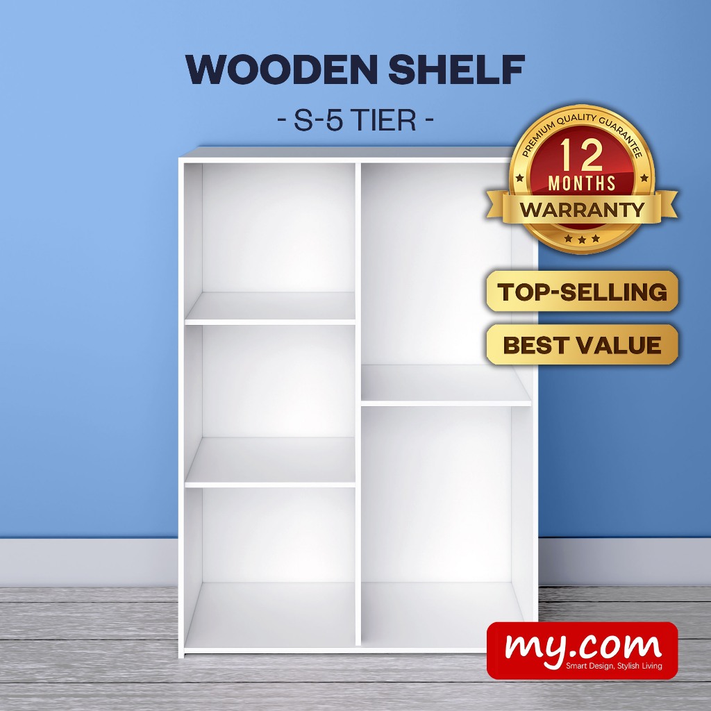 Rak Buku 5 Tingkat/5 Tier Bookshelf (S) my-com/DIY Utility Shelf/Multipurpose Shelf/Wood Shelf