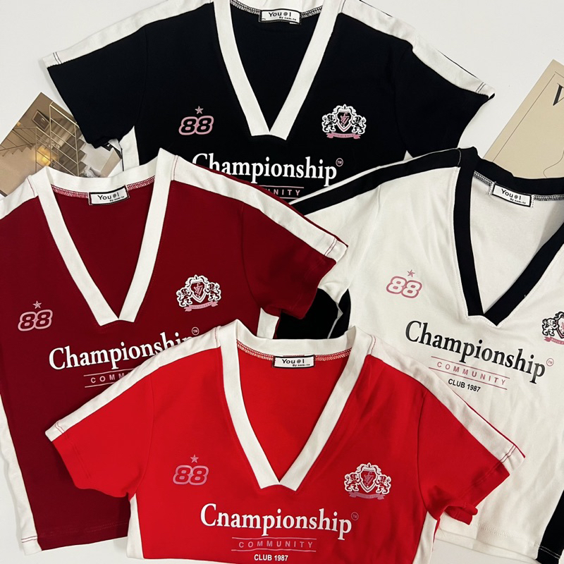 【T342】Champion Sporty Crop Tee Trending! High Elastic Sport Crop Top by NOMTO 运动风短款女上衣泰国代购现货