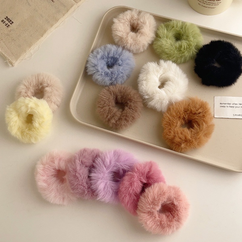 Soft Cute Fluffy Candy Color Hair Bands Hair Ties Hair Accessories Getah Rambut Hair Rope 毛绒绒发圈