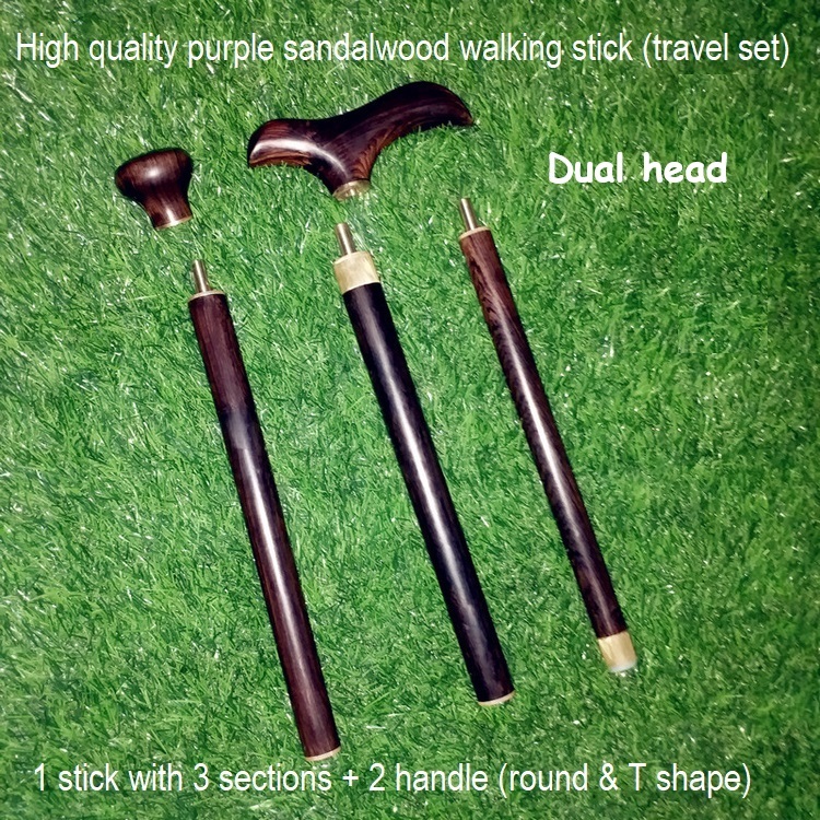 Travel Set Solid Wood Crutch, Outdoor Wooden Walking Sticks, Purple Sandalwood Old Man Support Canes, Tongkat Kayu Padu