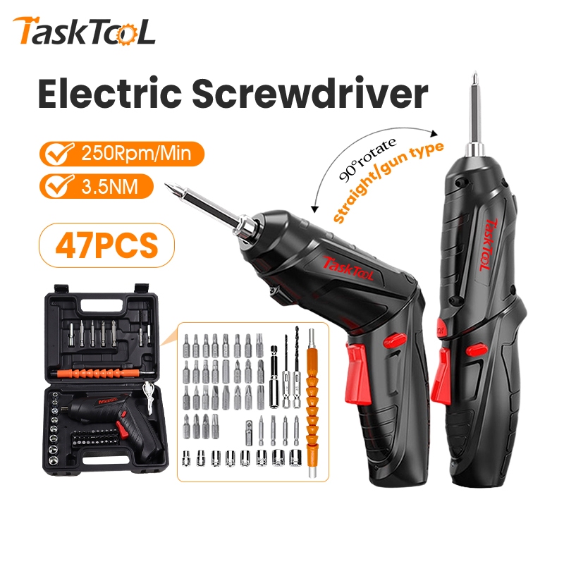TASKTOOL Cordless Electric Screwdriver 3.6V Rechargeable high-power Electric Drill 47Pcs Cordless Screwdriver Drill 电动螺丝