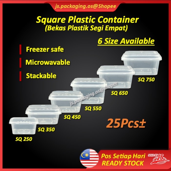 SQ 250/350/450/550/650/750 Square Disposable Tableware Plastic Food Container Bekas Segi Empat