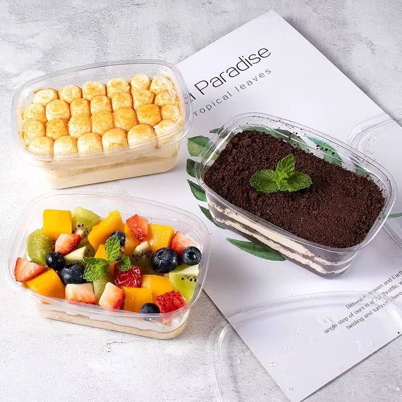 300ml Transparent Plastic Cup Cake Square Food Container / Kotak Kek Segi Empat for Kek Batik , Dessert, Fruit