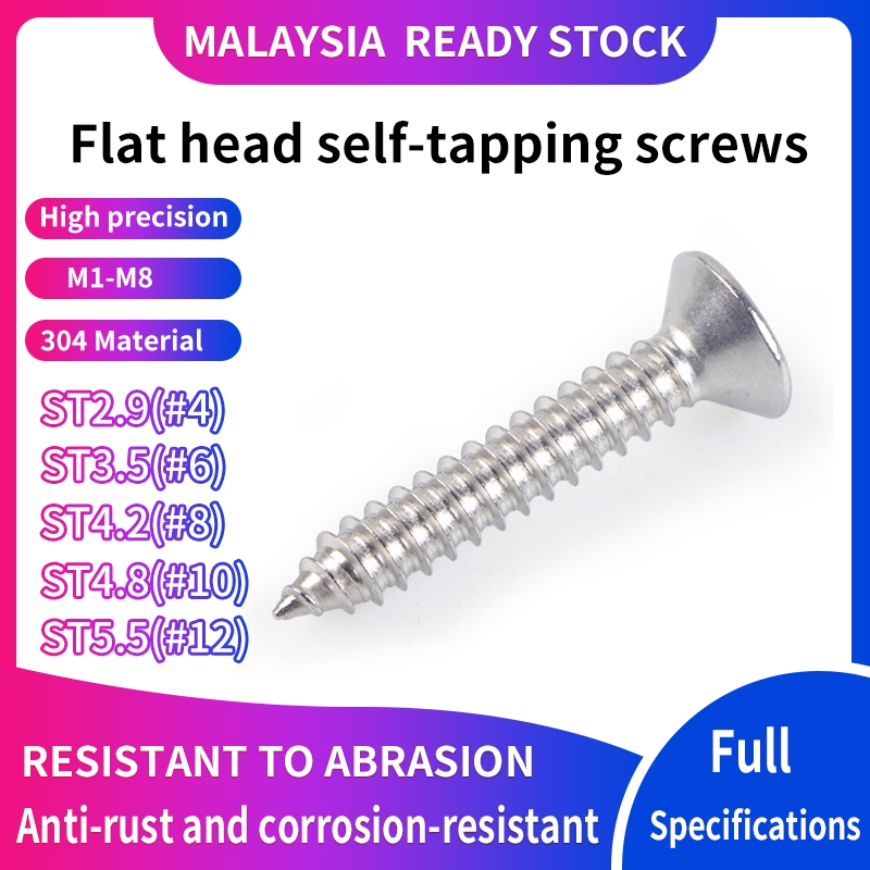 304 Stainless Steel Screw CSK Self Tapping Screw ST3 ST3.5 ST4.2 ST4.8 ST5.5 6~75mm
