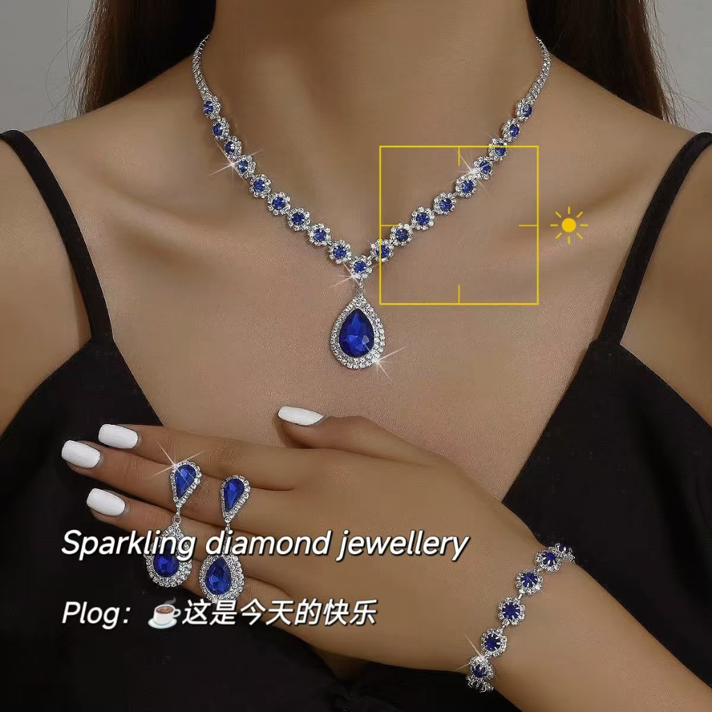 3 Pcs Bridal Jewelry Set Brilliant full diamond zircon teardrop necklace earrings bridal wedding jewelry Trendy Style