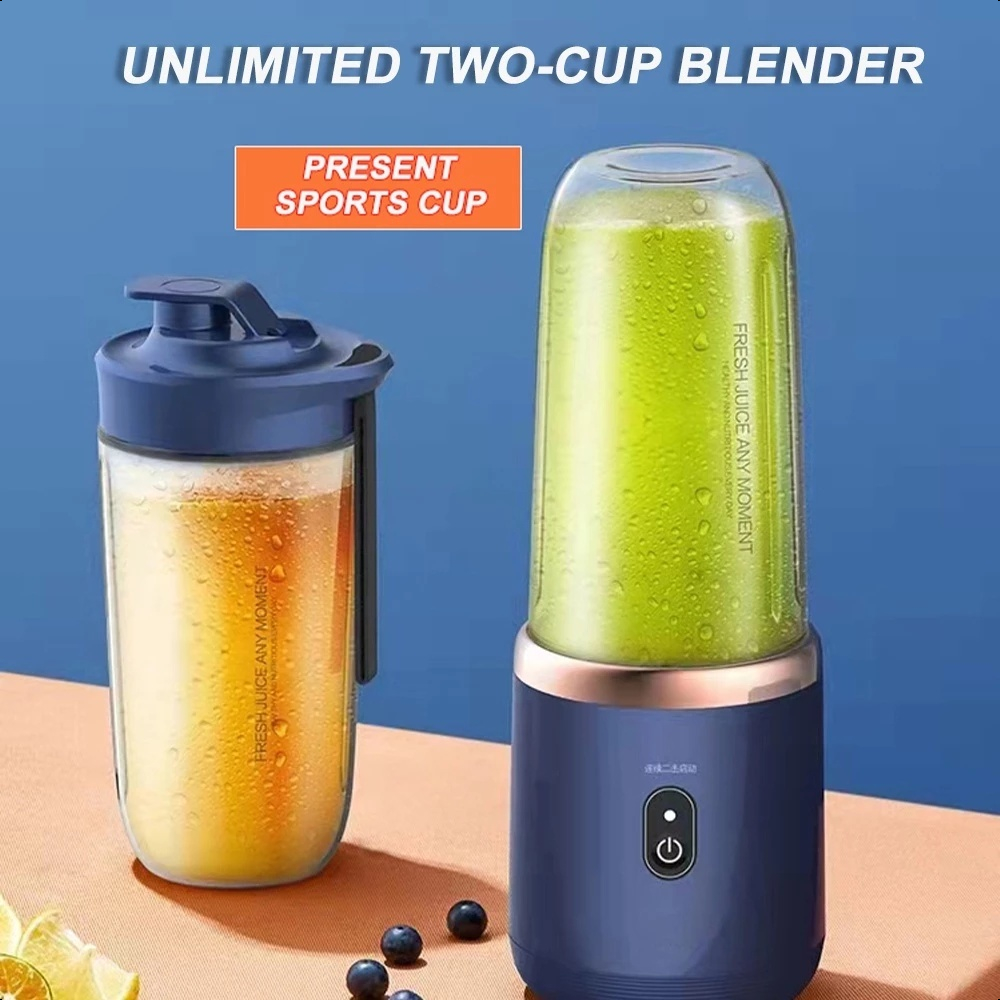 2Cup Electric fruit juicer blender juice mixer mini Wireless Portable household USB Charging 6 Blade gift juice cup榨汁机