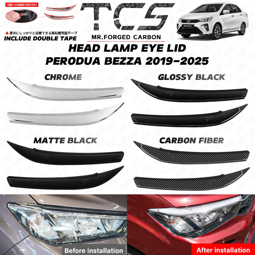 TCS PERODUA BEZZA 2019-2025 CAR FRONT HEAD LAMP EYE LID COVER GARNISH ACCESSORIES