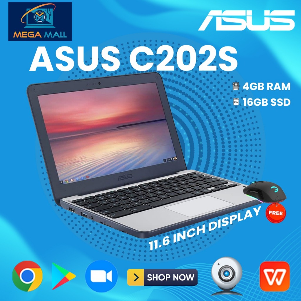 ASUS Chromebook C202S || 11.6" HD || Intel Celeron N3060 || RAM 4GB SSD 16GB || Play Store Ready