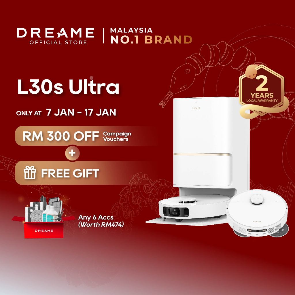 [BEST SELLING] Dreame L30s Ultra Robot Vacuum | 11,000PA Mop Extend | Hot Water Washing | Hot Air Drying | Video Monitor