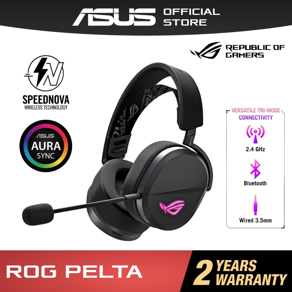 ROG Pelta Wireless Gaming Headset SpeedNova Wireless Tri Mode Bluetooth with Microphone