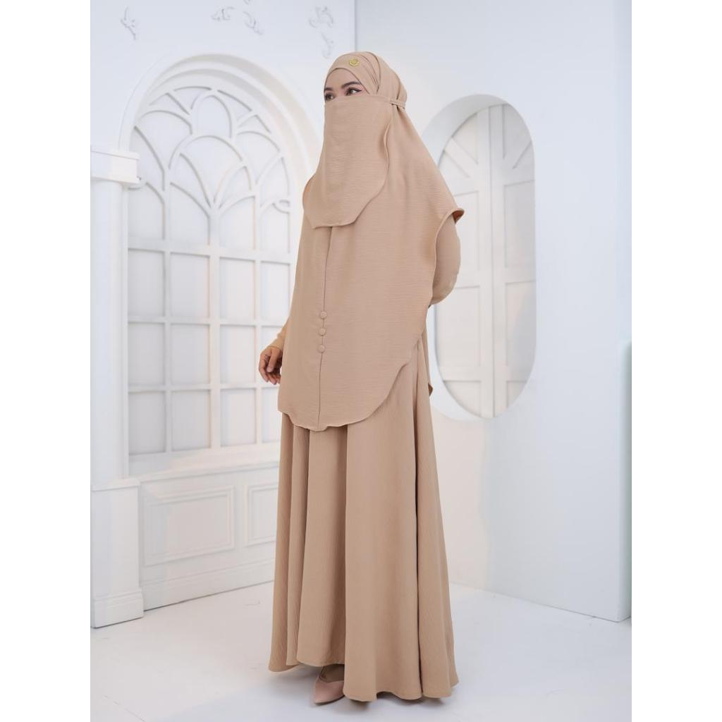 *Raya Arrival* Madinah Set Jubah Khimar Dan Purdah Cey Crepe Ironless