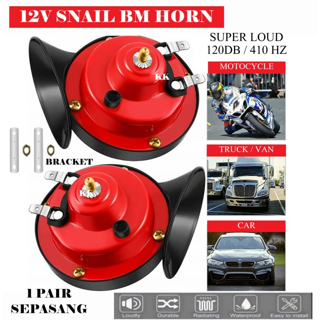 2Pc Car Horn 12v Loud Type R Horn Snail BM Horn Siput Motorcycle Hon Bunyi Kuat Kereta Lori Motor
