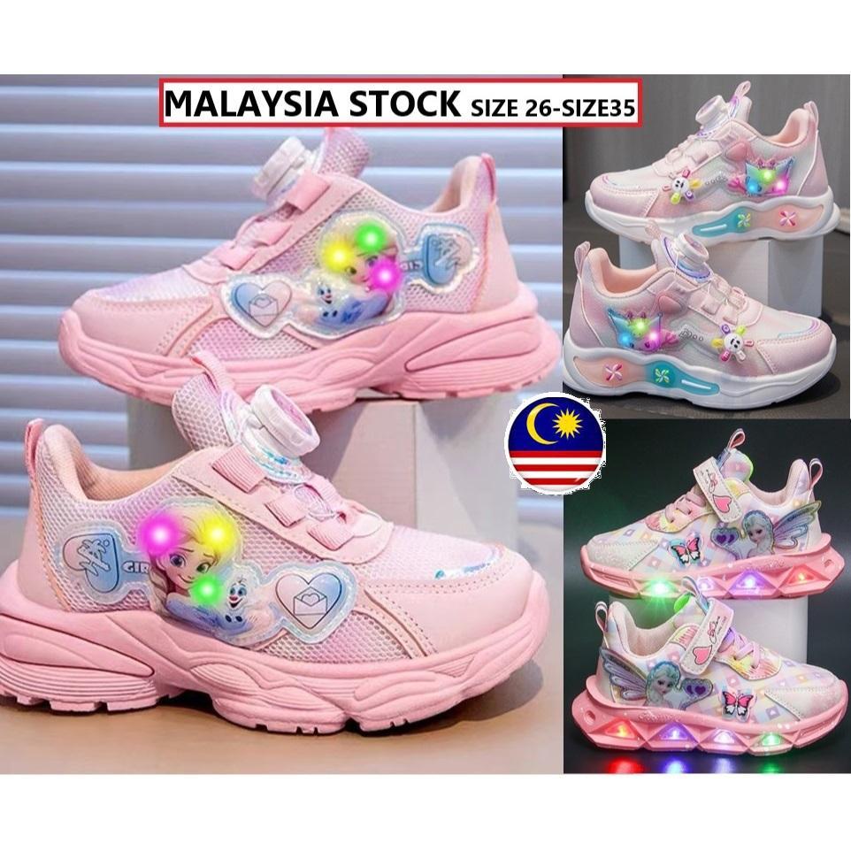 3-9 Age LED Light Sport Shoes Kids Girl Frozen Elsa Budak Sneakers Lampu Kasut Perempuan