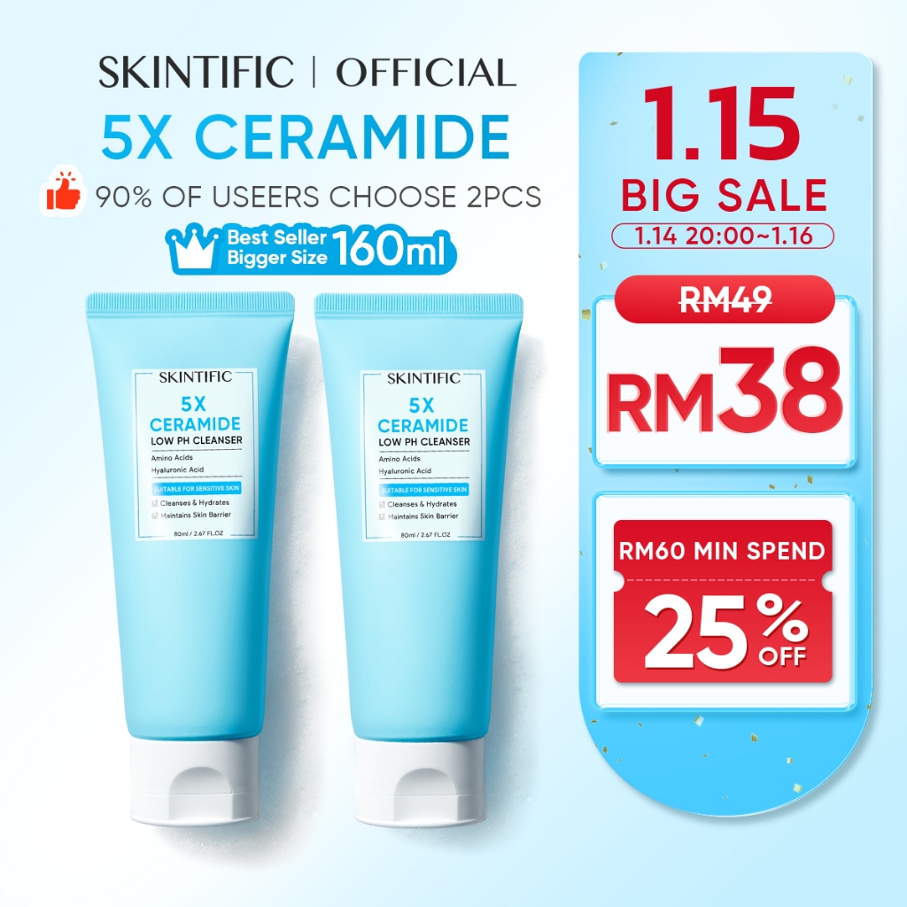 SKINTIFIC 5X Ceramide Low pH Cleanser Facial Wash Pencuci Muka Sensitive Skin Moisturizing Repair Barrier