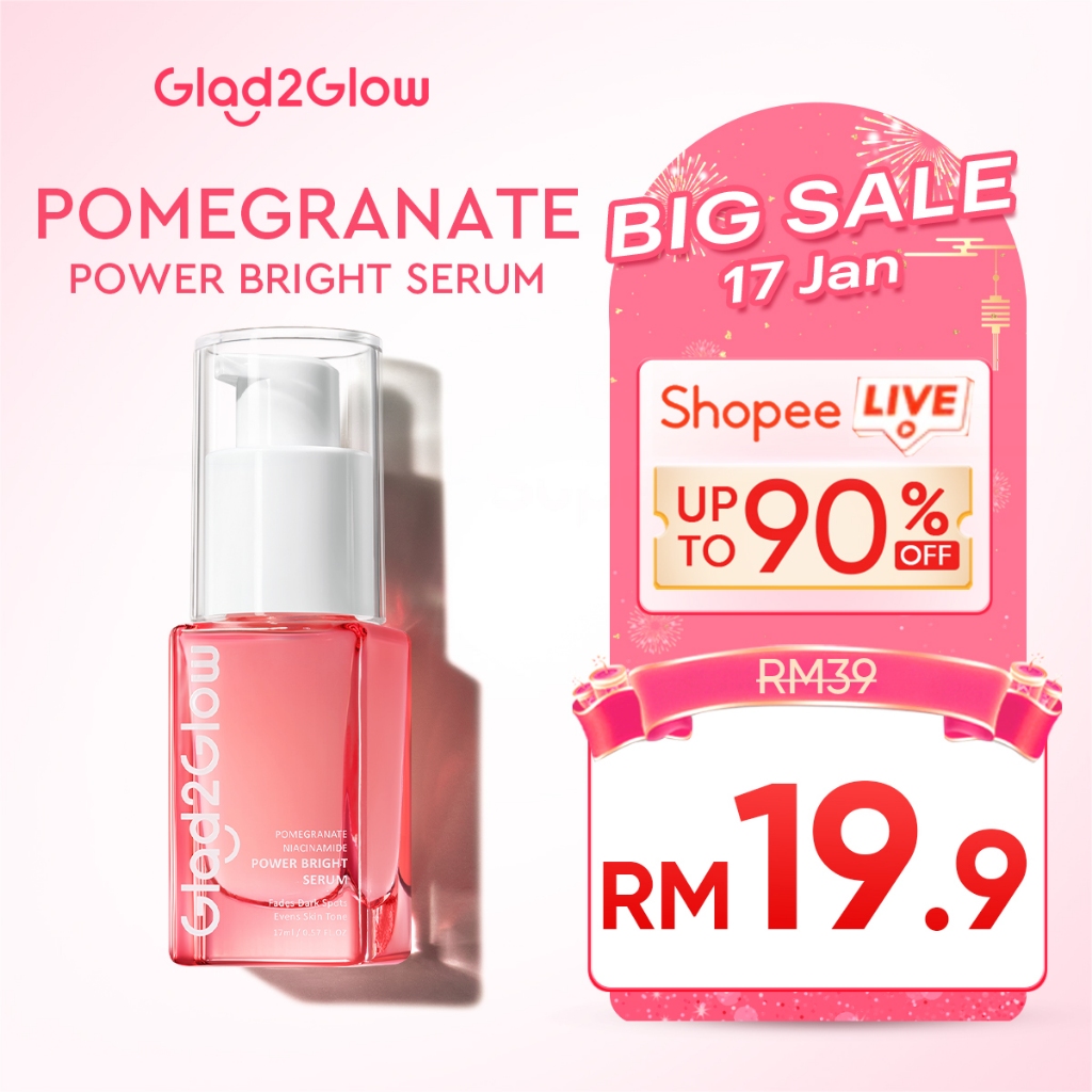 Glad2Glow Pomegranate Niacinamide Power Whitening Serum muka glowing Wajah Brightening Serum 17ml