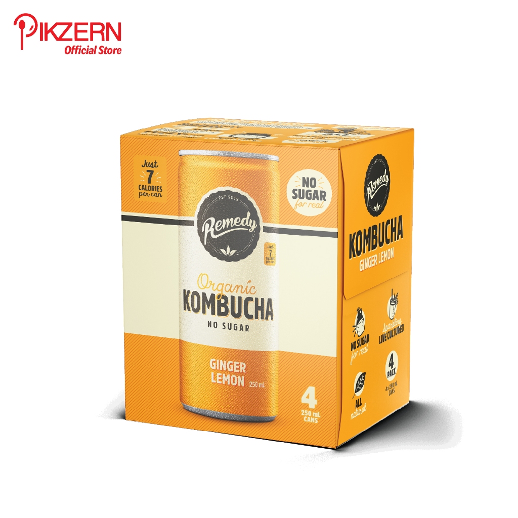 PIKZERN:Remedy Kombucha Organic Ginger Lemon 250ml ( 4 tins per tray)