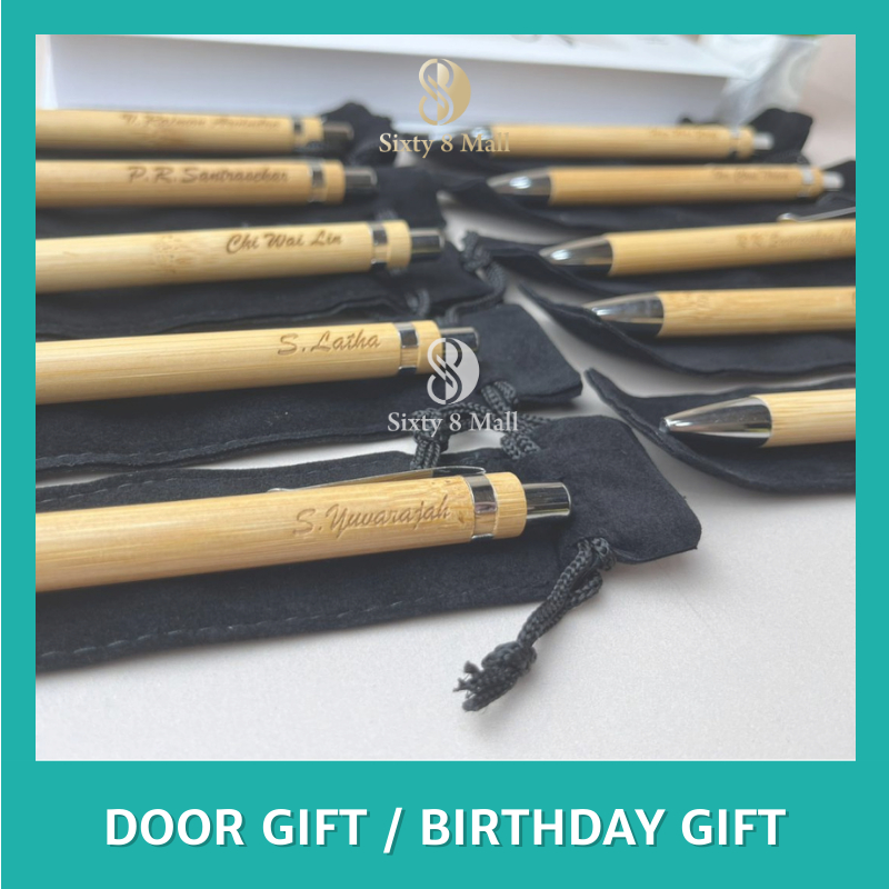 【Ready Stock】Natural Bamboo Press Ballpoint Pen | Smooth Writing | 1.0mm Black Ink | Eco-Friendly Pen for Students & Off