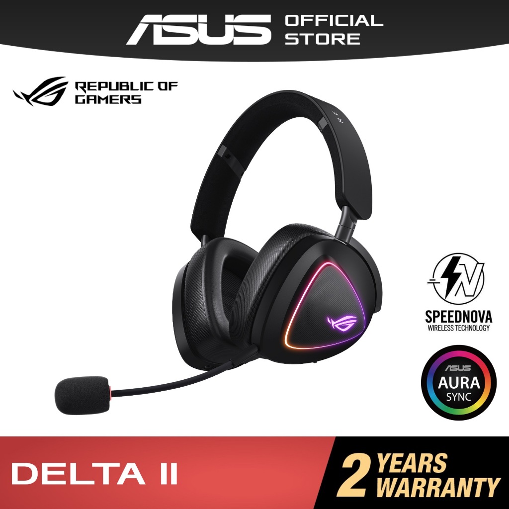ROG Delta II Wireless Gaming Headset SpeedNova 2.4GHz Low Latency 110Hr Battery DualFlow Audio