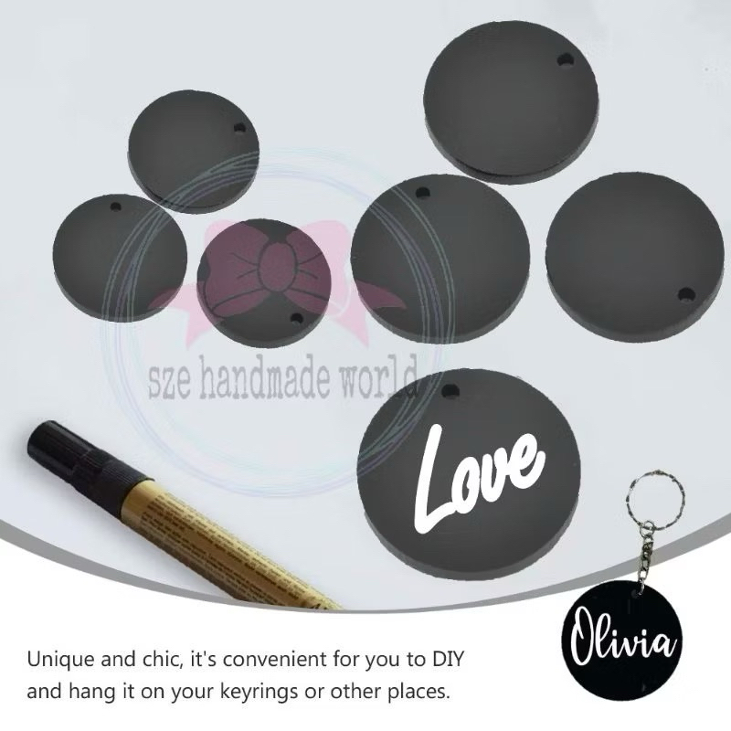 Acrylic Black Circle Blank Discs/Round Acrylic Keychain Blanks Earrings for DIY (Black)