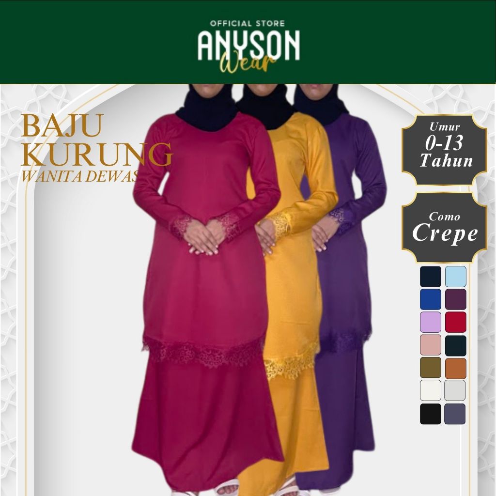 ANYSON WEAR Baju Kurung Moden Wanita Como Crepe Pelbagai Warna Oversize 3XL-7XL | Baju Raya Syawal