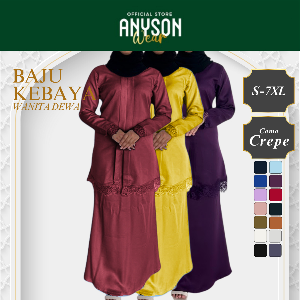 ANYSON WEAR Baju Kebaya Moden Wanita Como Crepe Pelbagai Warna Oversize S-2XL | Baju Raya Syawal