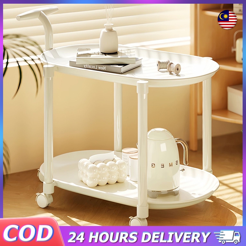 Meja sisi sofa, apartmen kecil bergerak, kereta kecil gaya krim dengan rak penyimpanan roda, meja kopi kecil modern dan