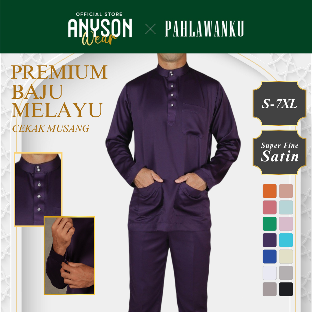 PAHLAWANKU Baju Melayu Cekak Musang Plus Size 7XL Super Fine Satin | Baju Raya Jumaat Raya