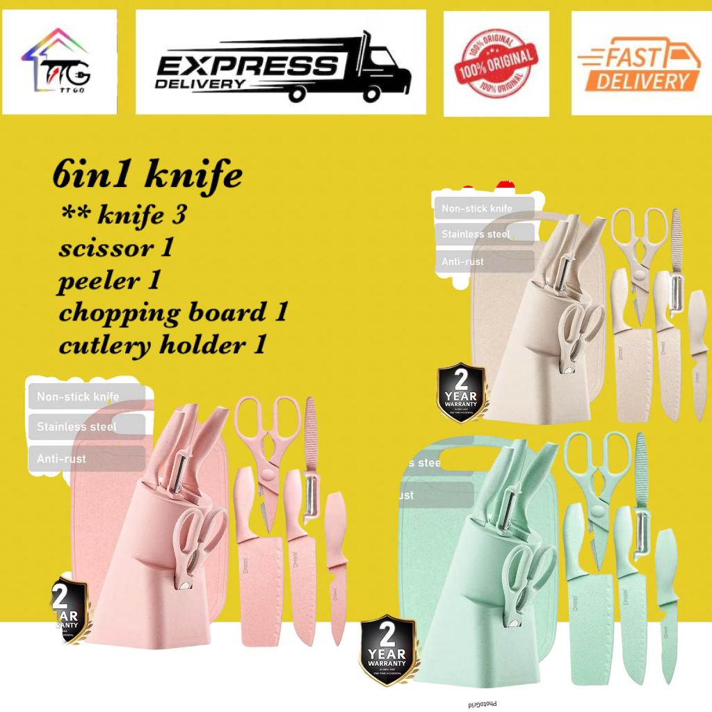 DESSINI ITALY 6 IN 1 Kitchen Knife Scissor Peeler Cutting Board Storage Holder
