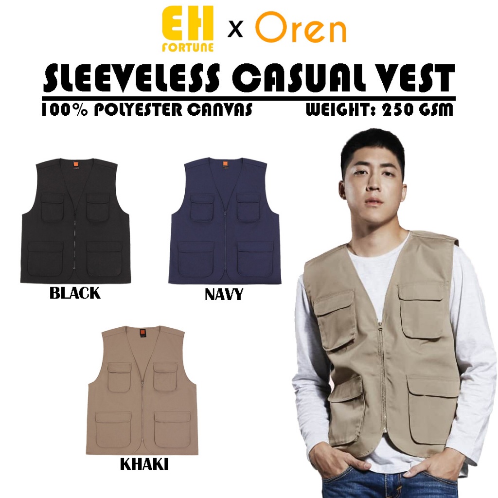 VT03 Sleeveless Casual Fishing Vest / rompi pancing - Black / Navy / Khaki Oren Sport
