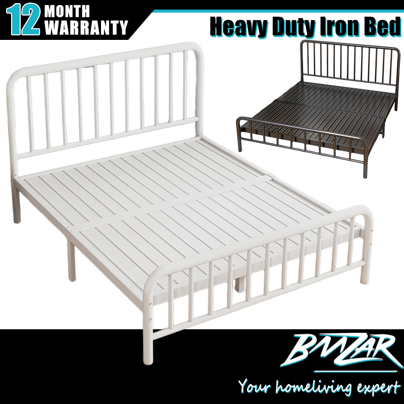 - Sturdy Metal Bed Frame Heavy Duty Iron Bed高级铁艺床架-White/Black/Queen/Single/King
