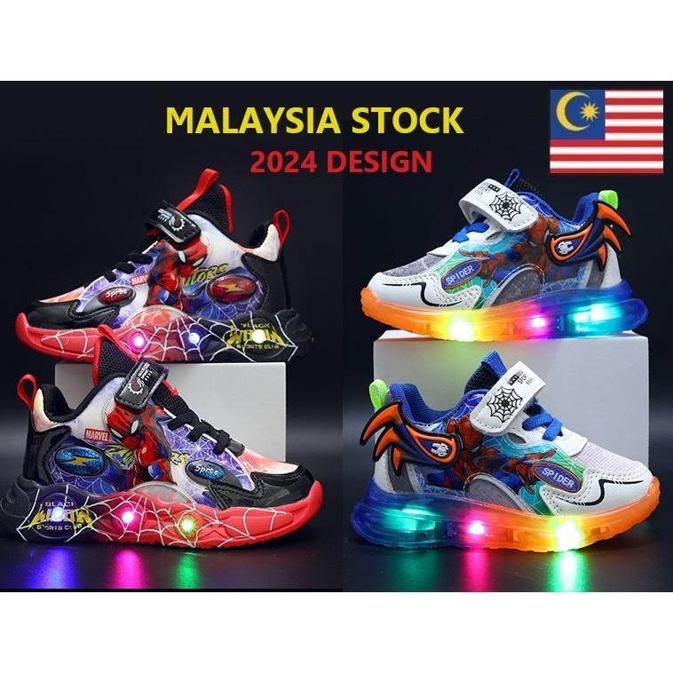 Kids Shoe Boys Kasut Budak Lelaki Spiderman LED Murah Sneakers Running Sports Kid Shoes