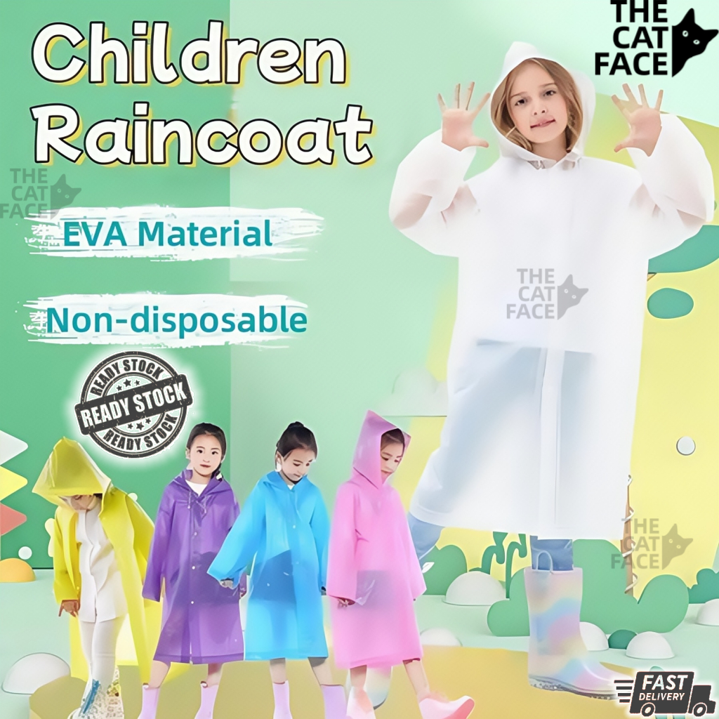 Kids Rain Coat Foldable Waterproof Rain Coat Baju Hujan EVA Reusable RainCoat Outdoor Hiking Fishing