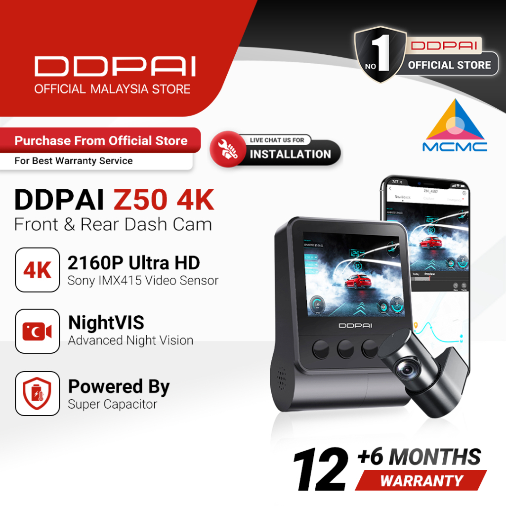 DDPAI Z50 4K 2160P Dash Cam GPS Front + Rear Cam