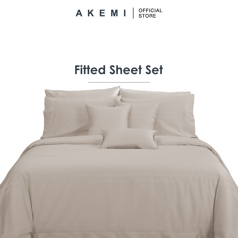 AKEMI Cotton Select Affinity Fitted Sheet Set | 100% Cotton - Leeann 1200TC (Super Single/Queen/King)