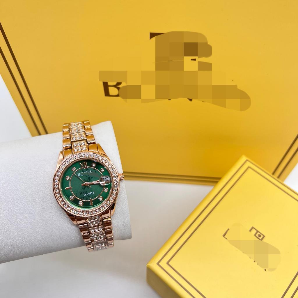 Bonie diamond analog watch with date women watch rosegold colour steel full set with box paperbag Malaysia ready stock