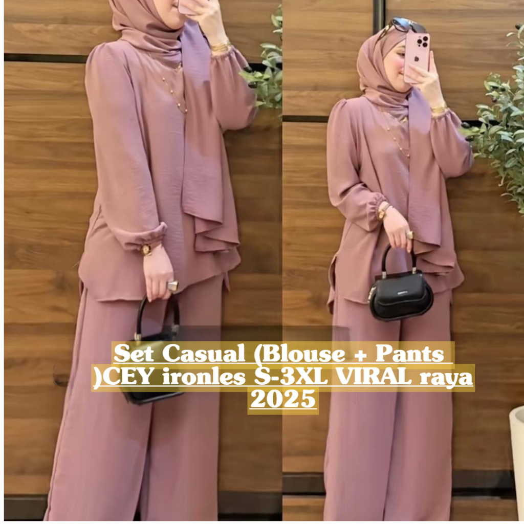 New suit set casual (blouse+pant) Ironless CEY raya 2025 Tanagan Elastic