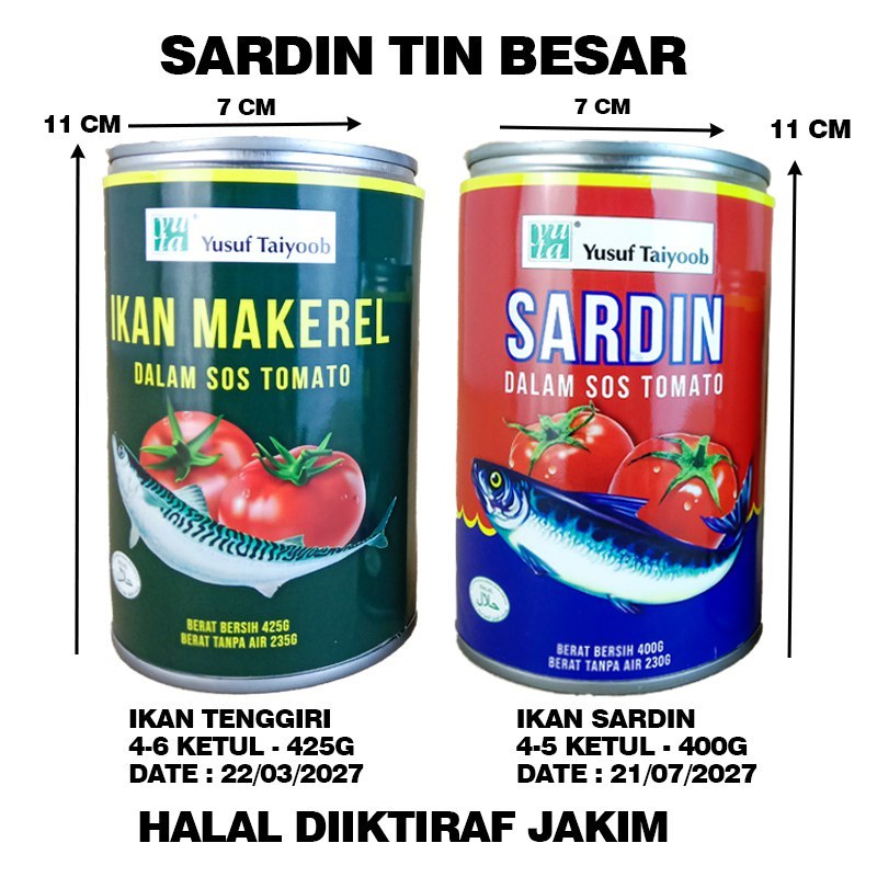 SARDIN HALAL YUSUF TAIYOOB SARDIN DALAM TIN 400g / 425g IKAN MAKEREL DALAM TIN SARDINE