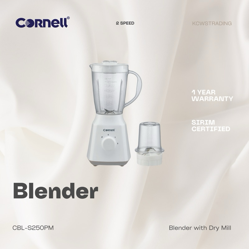 Cornell Blender with Dry Mill CBL-S250PM CBLS250PM Pulse Stainless Steel Blade 350W 1.5L Jug Easy Clean Mesin Cabai