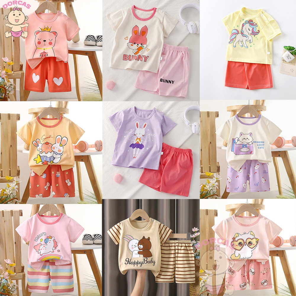 [0-4 Yrs] ?Newborn Baby Girls Boy Short Sleeve Cute Bayi Baju Murah Comel Kids T Shirt Short Sleeve Set Baju Kanak Siang