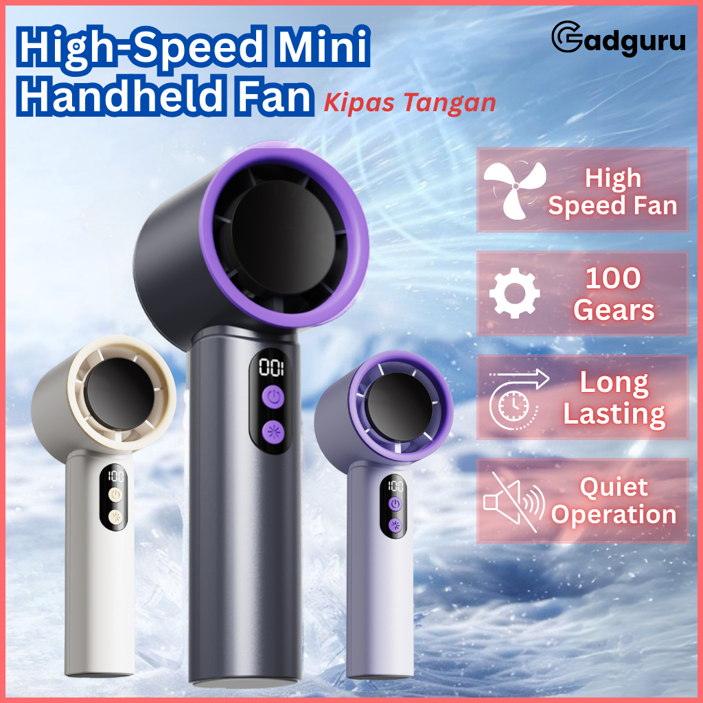 Y17 Portable Fan Strong Wind Fan Kipas Tangan Kipas Min LED Display with 100 Gears USB Rechargeable 手持风扇