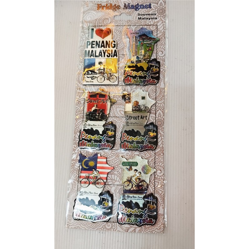6 PCS SET Penang Street Art Penang Collection Souvenir metal Fridge Magnet