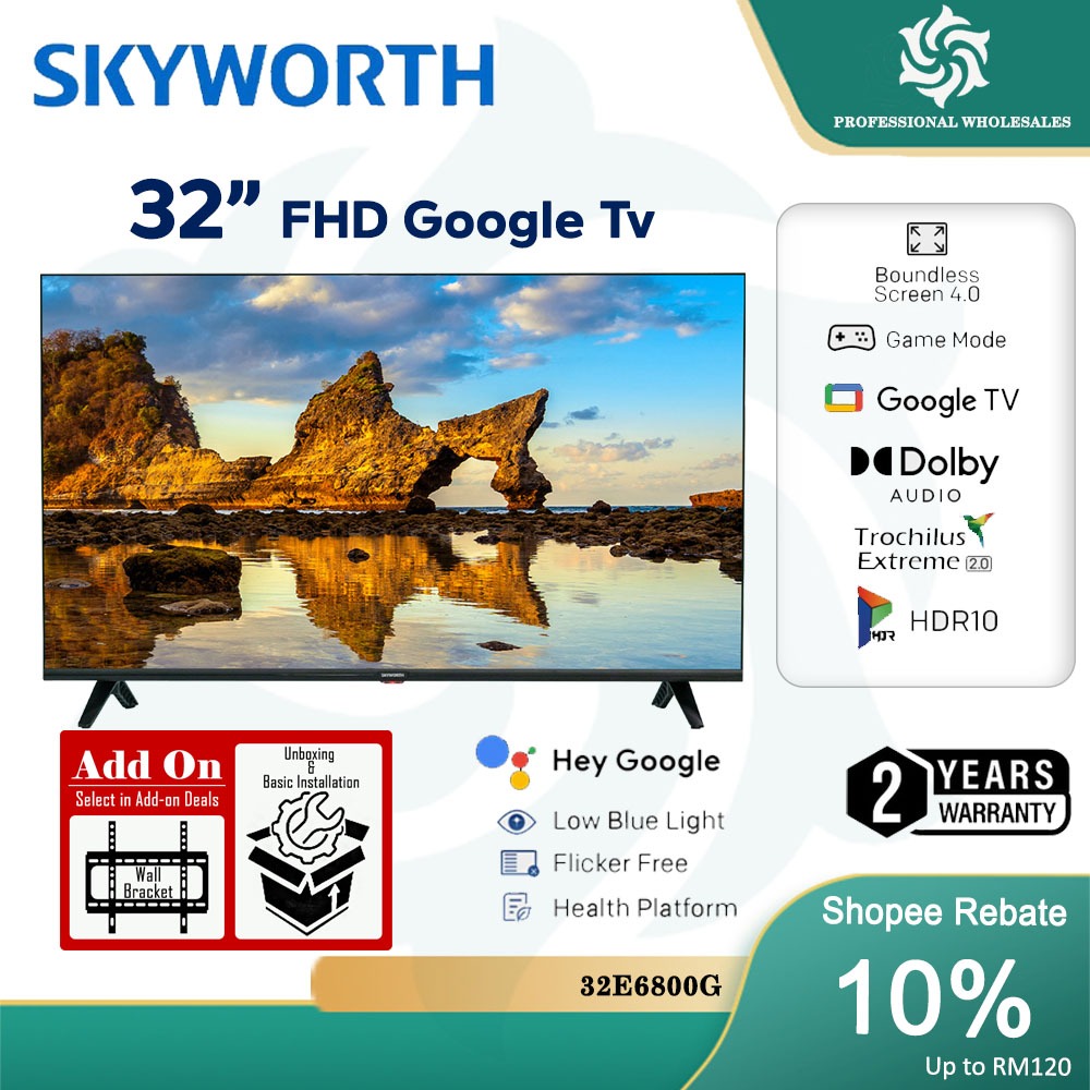 【FREE SHIPPING】Skyworth LED 32/40/43 INCH Google TV - E6800G Series DOLBY AUDIO CHROMECAST BUILT-IN YOUTU