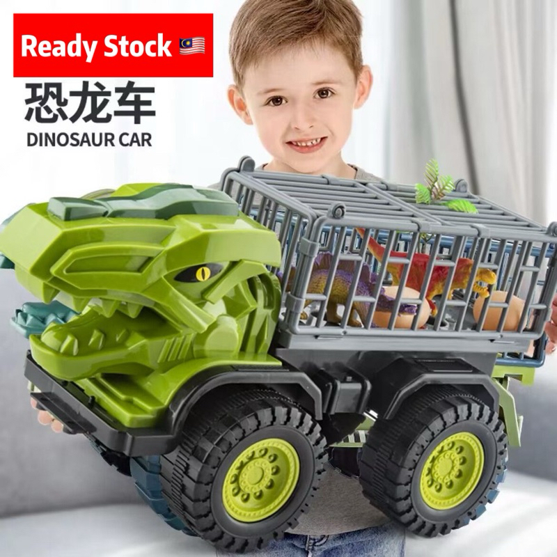 Dinosaur Transport Truck Mainan Lori Dino 恐龙运输车 Cage Carrier Toy with Dinosaur Figures 仿真恐龙模型