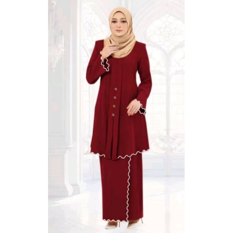 NEW 2025 Viral Cey Sulam Kebaya Dewasa with Lipat Kain & Button Detail – White Sulam Edition